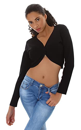 Jela London Damen Bolero Top Pullover Stretch Wickeloptik bauchfrei V-Ausschnitt, Schwarz von Jela London