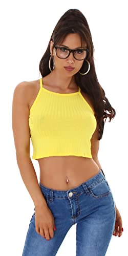 Jela London Damen Bustier Crop-Top bauchfrei Spaghetti-Träger Racerback Stretch, Gelb von Jela London