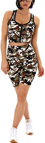 Jela London Damen Camouflage Fitness Zweiteiler Sport-Set Crop-Top High-Waist Leggings, Grün 36 von Jela London