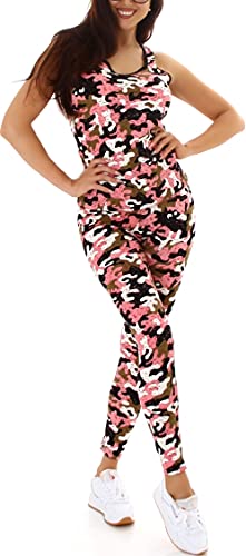 Jela London Damen Camouflage Fitness Zweiteiler Sport-Set Racerback Tank-Top High-Waist Leggings, Rosa 38 von Jela London