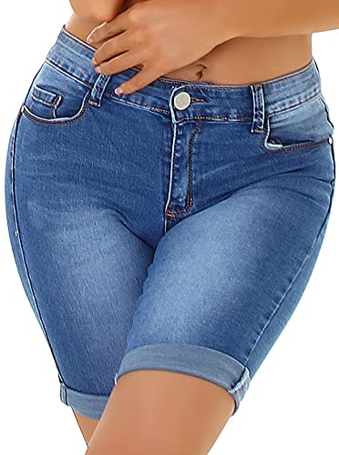 Jela London Damen Denim Jeansshorts Stretch Skinny Washed, Blau 36-38 von Jela London