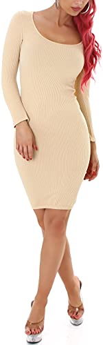 Jela London Damen Etuikleid Minikleid Stretch Feinripp Bodycon Rundhalsausschnitt, Beige SM 34-36 von Jela London