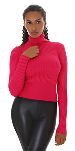 Jela London Damen Feinstrick Rollkragen Pullover Langarm gerippt, Pink von Jela London