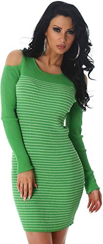 Jela London Damen Feinstrick Strickkleid Streifen Etui Stretch Cut-Out, Grün 34-38 von Jela London