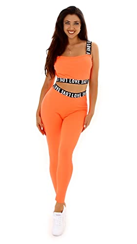 Jela London Damen Fitness Set Träger Crop Top High Waist Leggings Zweiteiler LOVE Athleisure, Neon Orange 36-38 Jela London Damen Fitness Set Träger Crop Top High Waist Leggings Zweiteiler LOVE Athleisure, Neon Orange 36-38 von Jela London
