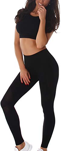 Jela London Damen Fitness Sport-Set Zweiteiler Crop-Top & High-Waist Leggings Hoher Bund Stretch Slim-Fit Skinny atmungsaktiv Kompression (32-36), Schwarz von Jela London