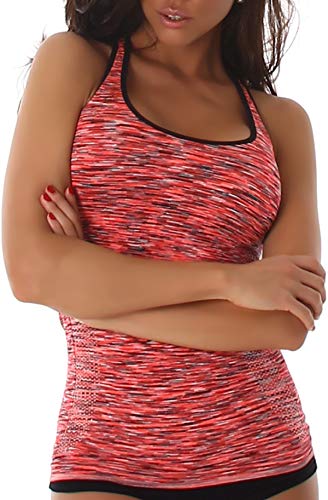 Jela London Damen Fitness Träger Tanktop Stretch eng Jogging Sport Kompression, Apricot Orange 32-36 von Jela London