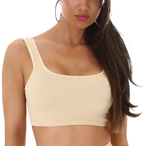 Jela London Damen Fitness Träger-Top Crop-Top bauchfrei Feinripp, 113 Beige 38-40 von Jela London