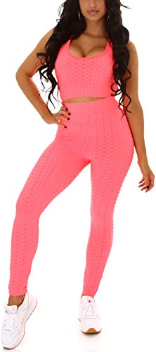 Jela London Damen Fitness Zweiteiler Sport-Set Crop-Top High-Waist Leggings Slim-Fit, Neonpink 38-40 Jela London Damen Fitness Zweiteiler Sport-Set Crop-Top High-Waist Leggings Slim-Fit, Neonpink 38-40 von Jela London