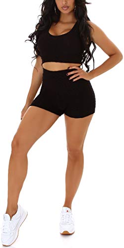 Jela London Damen Fitness Zweiteiler Sport-Set Crop-Top High-Waist Leggings Slim-Fit, Schwarz 38-40 von Jela London