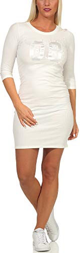 Jela London Damen Strickkleid Kurzarm Feinripp College Sommer Stretch Figurbetont, Creme 38-40 von Jela London
