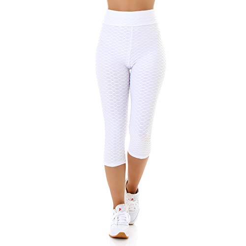 Jela London Damen High Waist 3/4 Leggings Honeycomb, Weiß 36-38 von Jela London