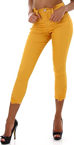 Jela London Damen High Waist Capri Jeans 7/8 Stretch Spitze, Goldgelb 36-38 von Jela London