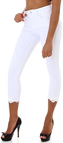 Jela London Damen High Waist Capri Jeans 7/8 Stretch Spitze, Weiß 36-38 von Jela London