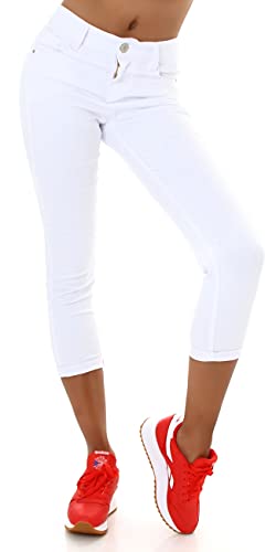 Jela London Damen High Waist Capri Jeans 7/8 Stretch Umschlagbarer Bund Push Up Skinny, Weiß 32-34 von Jela London