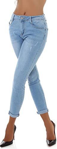 Jela London Damen High Waist Jeans Capri Skinny Stretch Bleached, Hellblau 38-40 von Jela London