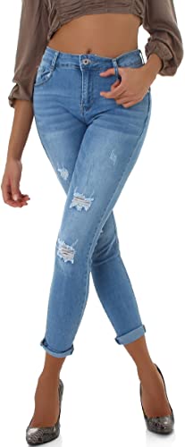 Jela London Damen High-Waist Capri-Jeans Skinny Stretch Destroyed Stone Washed, Hellblau 34-36 von Jela London