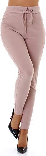 Jela London Damen High Waist Freizeit Hose Stretch Kordel Asymmetrischer Bund, Rosa 38-40 (L/XL) von Jela London