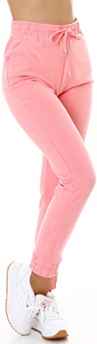 Jela London Damen High-Waist Freizeithose Gesmokt Taschen Atmungsaktiv, Rosa 40-42 von Jela London