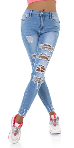 Jela London Damen High Waist Jeans Destroyed Frayed Skinny Stretch Bleached, Blau 32-34 von Jela London