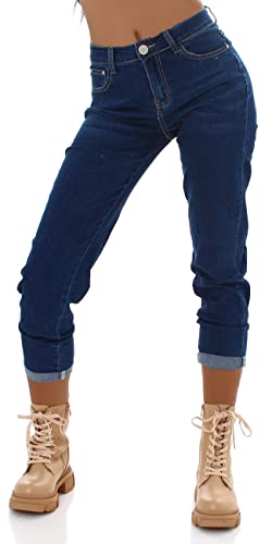 Jela London Damen High Waist Jeans Mom Fit Tapered, Dunkelblau 42 von Jela London