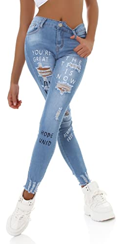 Jela London Damen High Waist Jeans Stretch Destroyed Löcher Risse, Hellblau 36 von Jela London