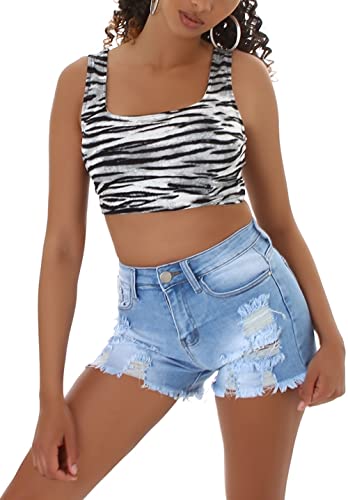 Jela London Damen High Waist Jeansshorts Denim Hot Pants Hellblau Stretch Skinny Destroyed Frayed Fransen, 32-34 von Jela London