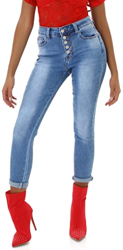 Jela London Damen High Waist Jeans Skinny Stretch Destroyed Knopfleiste, Blau 34-36 von Jela London