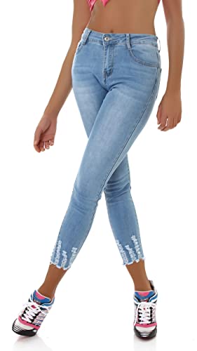 Jela London Damen High Waist Jeans Skinny Stretch Frayed Bleached, Blau 38-40 von Jela London