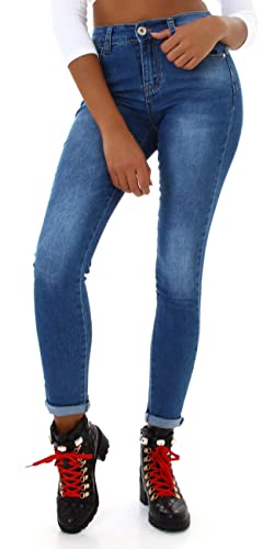 Jela London Damen High Waist Jeans Skinny Stretch Push Up Stone-Washed Slim, Blau 36-38 von Jela London