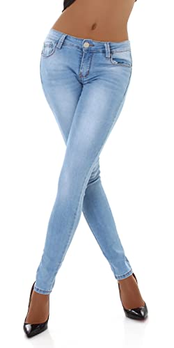 Jela London Damen High Waist Jeans Skinny Stretch Raffung Skinny Slim, Hellblau 32-34 von Jela London