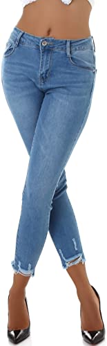 Jela London Damen High Waist Jeans knöchellang Skinny Stretch Destroyed Stone Washed, Blau 36-38 von Jela London