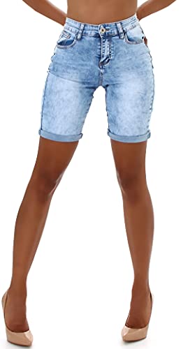 Jela London Damen High Waist Jeansshorts Stretch Skinny Bleached, Hellblau 34-36 von Jela London