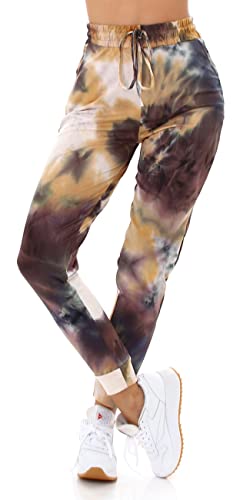Jela London Damen High-Waist Jogginghose Freizeithose Batik, Senf 36-38 (SM) von Jela London