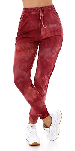 Jela London Damen High-Waist Jogginghose Freizeithose Batik, Weinrot 40-42 (LXL) von Jela London