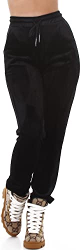 Jela London Damen High-Waist Jogginghose Nicki Velour Samt Cordhose Straight Leg, 36-38 (S/M), Schwarz von Jela London