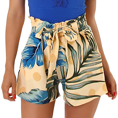 Jela London Damen High-Waist Paperbag Shorts Sommerhose kurz, Punkte Gelb 36-38 von Jela London