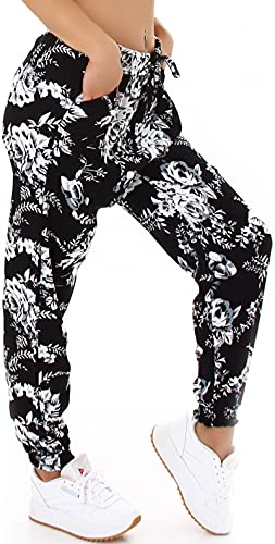 Jela London Damen High Waist Sommer Hose Palazzohose Blumen Relaxed, 8801 Schwarz Grau 36-40 Jela London Damen High Waist Sommer Hose Palazzohose Blumen Relaxed, 8801 Schwarz Grau 36-40 von Jela London