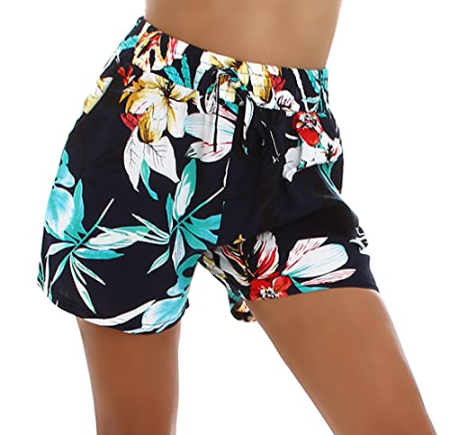 Jela London Damen High-Waist Sommer-Shorts Blumen Baumwolle Hotpants, C30 Blau 36-38 (S/M) von Jela London