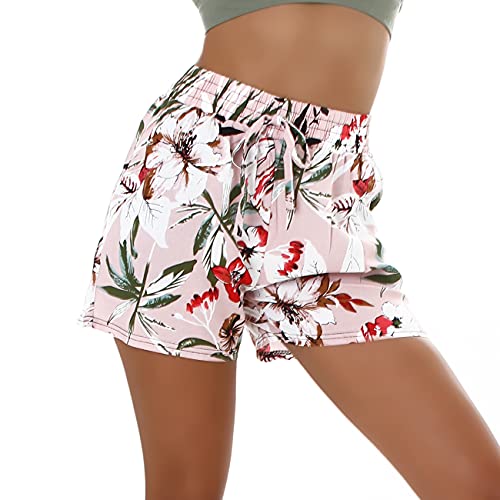 Jela London Damen High-Waist Sommer-Shorts Blumen Baumwolle Hotpants, C30 Rosa 38-40 (M/L) von Jela London