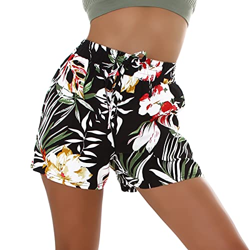 Jela London Damen High-Waist Sommer-Shorts Blumen Baumwolle Hotpants, C30 Schwarz 38-40 (M/L) von Jela London