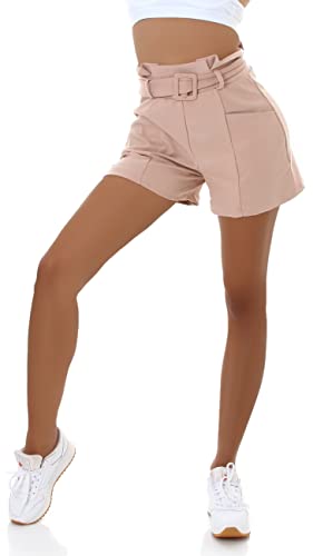 Jela London Damen High-Waist Sommer-Shorts Paperbag Gürtel Stretch, Schnalle Eckig, Rosa 36-38 (S/M) von Jela London