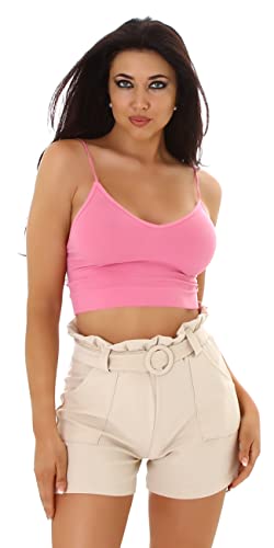 Jela London Damen High-Waist Sommer-Shorts Paperbag Gürtel Stretch, Schnalle Rund, Beige 36-38 (S/M) von Jela London