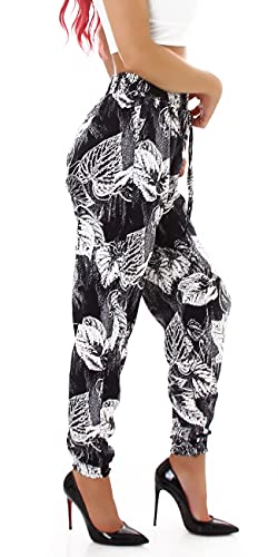 Jela London Damen High-Waist Sommerhose Freizeithose Strandhose dünn Blumen atmungsaktiv Relaxed, Blau 38-40 von Jela London