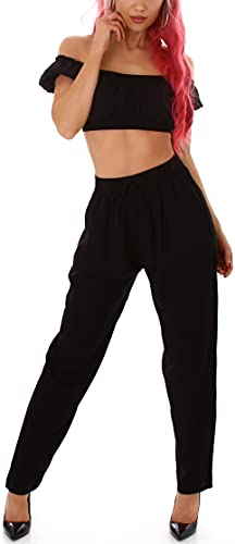 Jela London Damen High-Waist Sommerhose Palazzohose dünn, B40 Schwarz 36-38 von Jela London