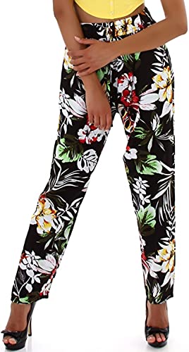 Jela London Damen High-Waist Sommerhose Palazzohose dünn Blumen atmungsaktiv Relaxed, 95 Schwarz 40-44 von Jela London