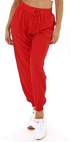 Jela London Damen High-Waist Sommerhose Palazzohose dünn Gesmokt, A20 Rot 40-42 von Jela London