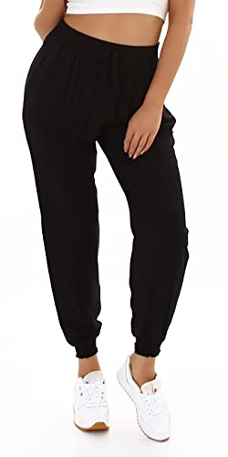 Jela London Damen High-Waist Sommerhose Palazzohose dünn Gesmokt, A20 Schwarz 40-42 von Jela London