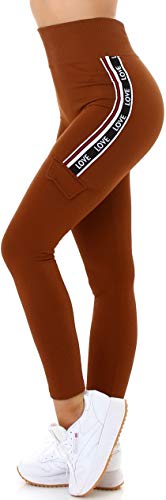 Jela London Damen High Waist Thermo Leggings dünn Love gerippt Stretch, Camel Braun von Jela London