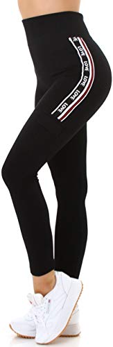 Jela London Damen High Waist Thermo Leggings dünn Love gerippt Stretch, Schwarz von Jela London